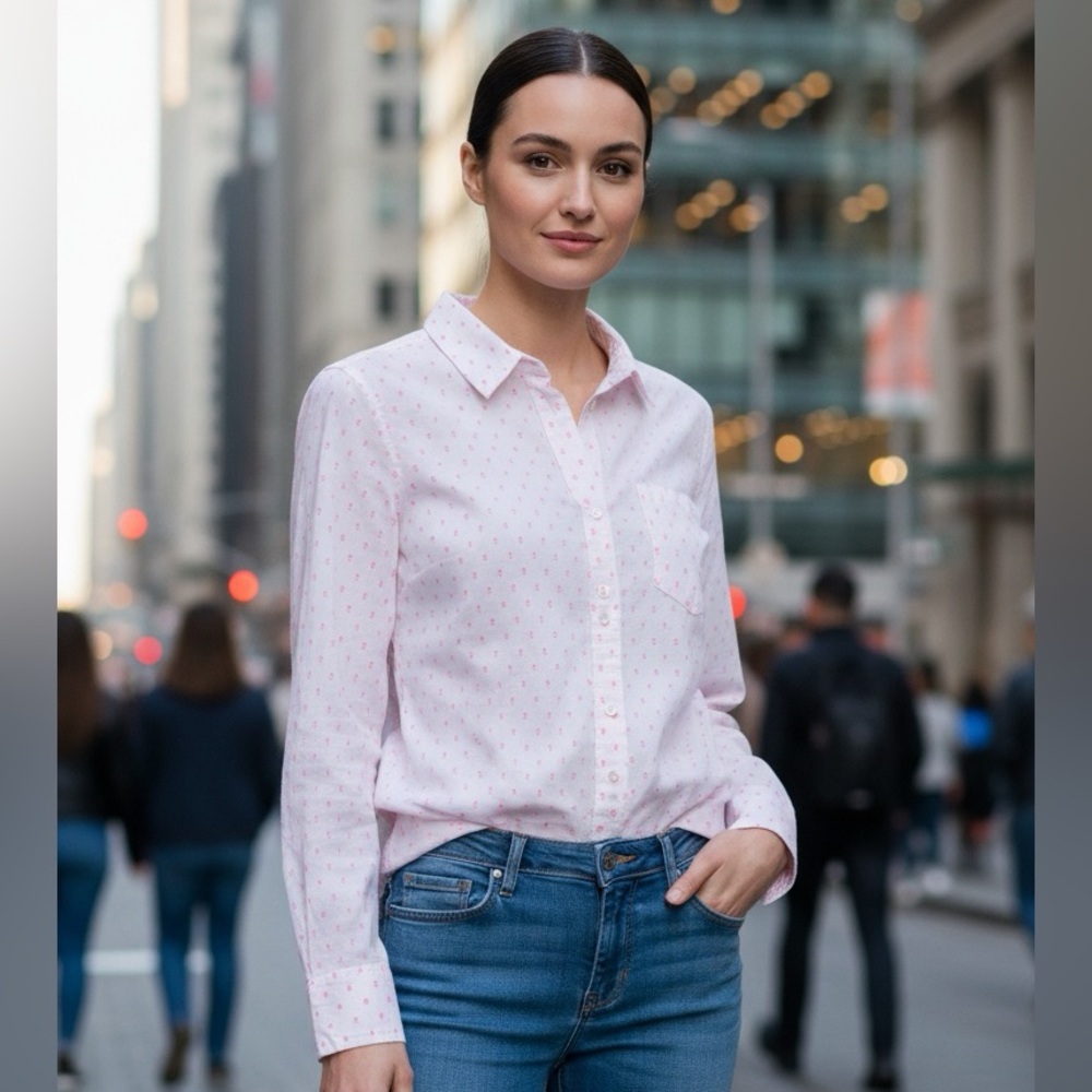 Merona  button-down shirt Blouse with‎ Pink Accents